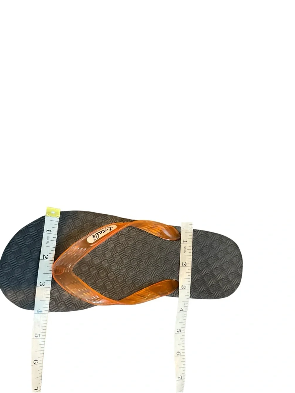 Women’s Orange Strap Flip Flops with Black Textured Footbed - Unbranded